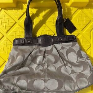 Coach Brown and Gray Signature Shoulder Bag